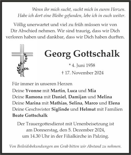 Traueranzeige Georg Gottschalk