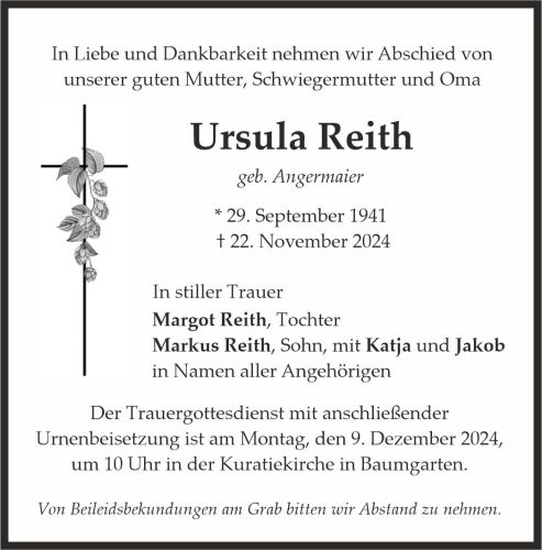 Traueranzeige Ursula Reith
geb. Angermaier