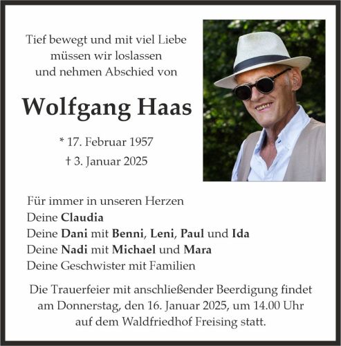 Traueranzeige Wolfgang Haas