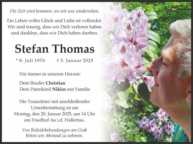 Traueranzeige Stefan Thomas