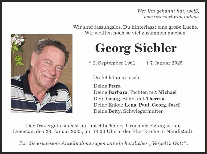 Traueranzeige Georg Siebler