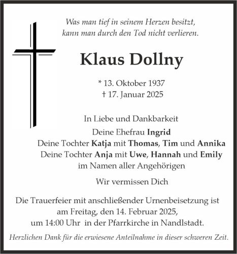 Traueranzeige Klaus Dollny