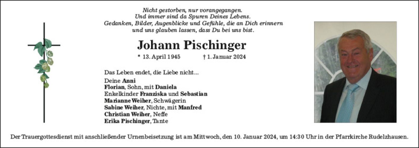 Traueranzeige Johann Pischinger