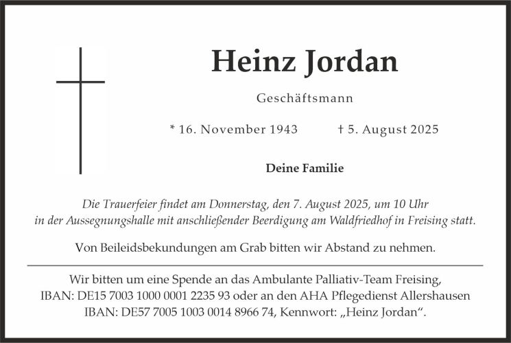 Traueranzeige Heinz Jordan