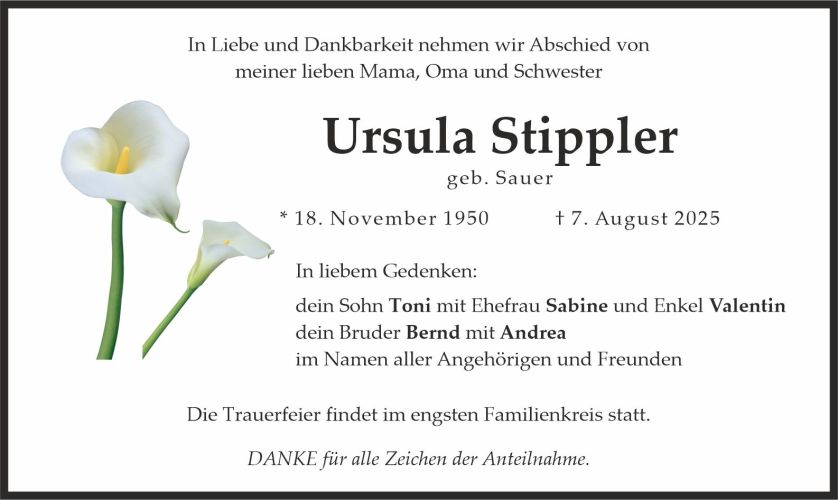Traueranzeige Ursula Stippler