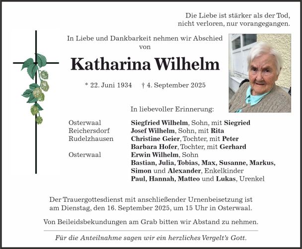 Traueranzeige Katharina Wilhelm