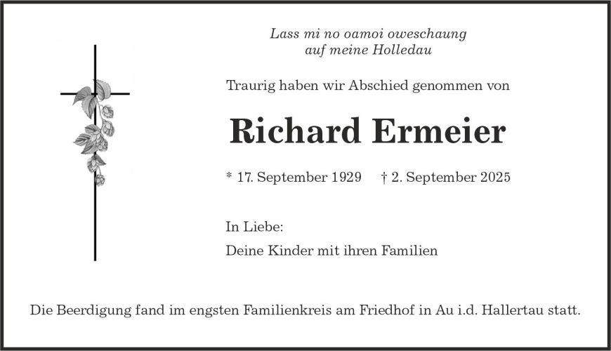 Traueranzeige Richard Ermeier