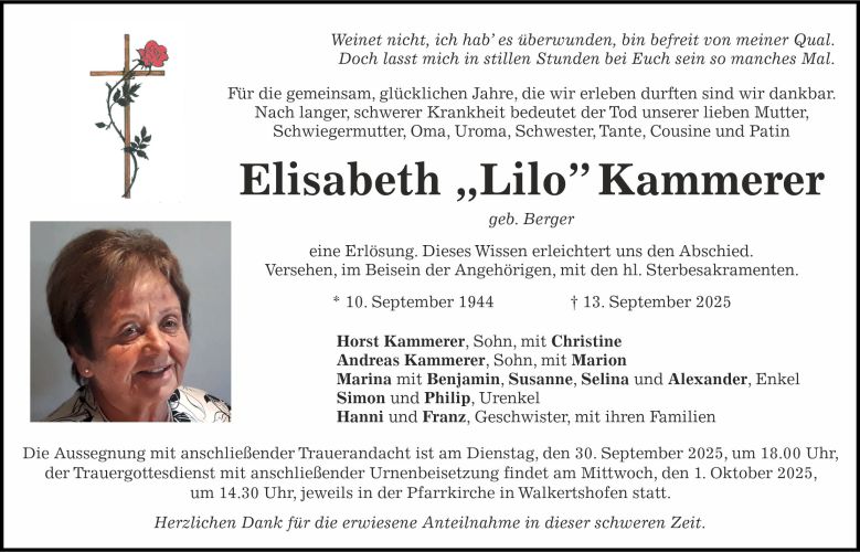 Traueranzeige Elisabeth