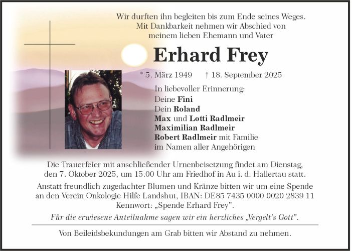 Traueranzeige Erhard Frey
