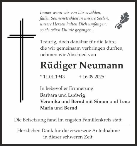 Traueranzeige Rüdiger Neumann