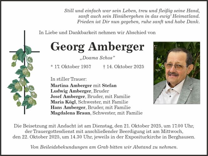 Traueranzeige Georg Amberger