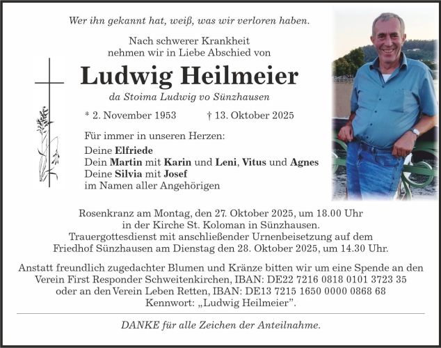 Traueranzeige Ludwig Heilmeier