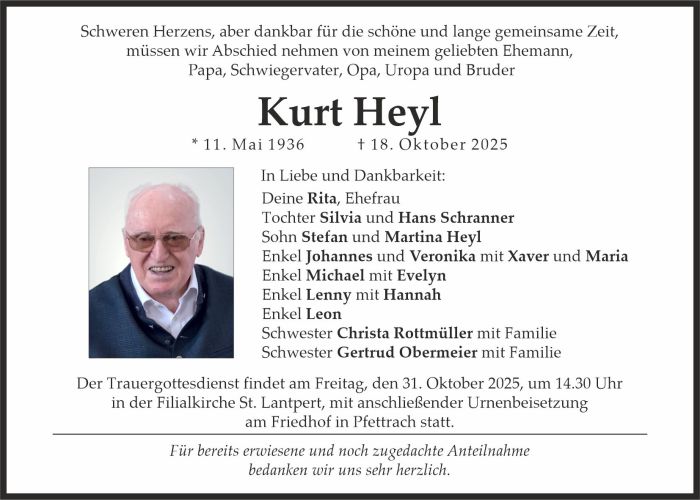 Traueranzeige Kurt Heyl