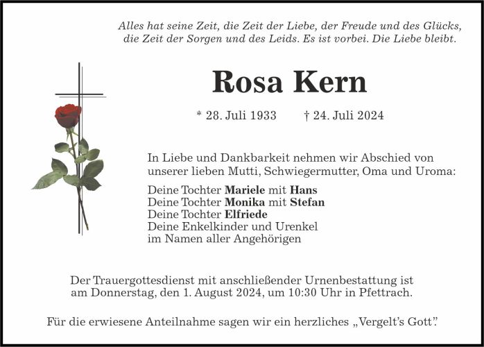 Traueranzeige Rosa Kern