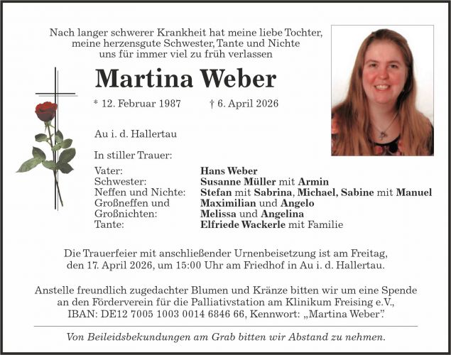 Traueranzeige Martina Weber