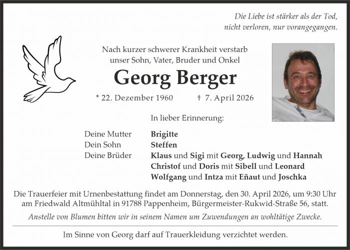 Traueranzeige Georg Berger