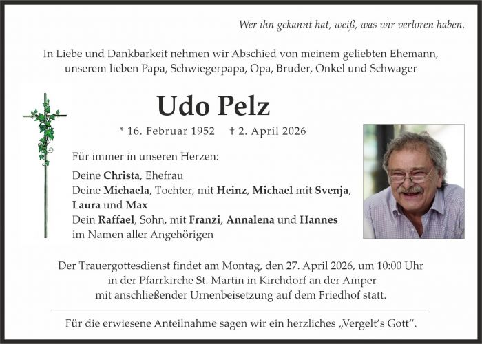 Traueranzeige Udo Pelz