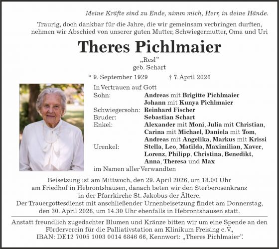 Traueranzeige Theres Pichlmaier