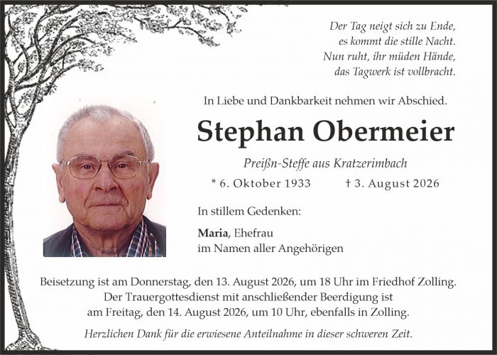 Traueranzeige Stephan Obermeier