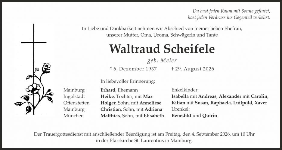 Traueranzeige Waltraud Scheifele, geb. Meier