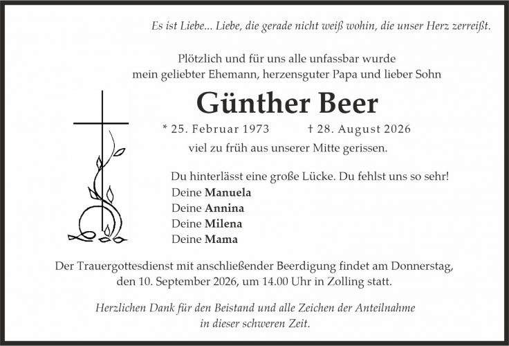 Traueranzeige Günther Beer