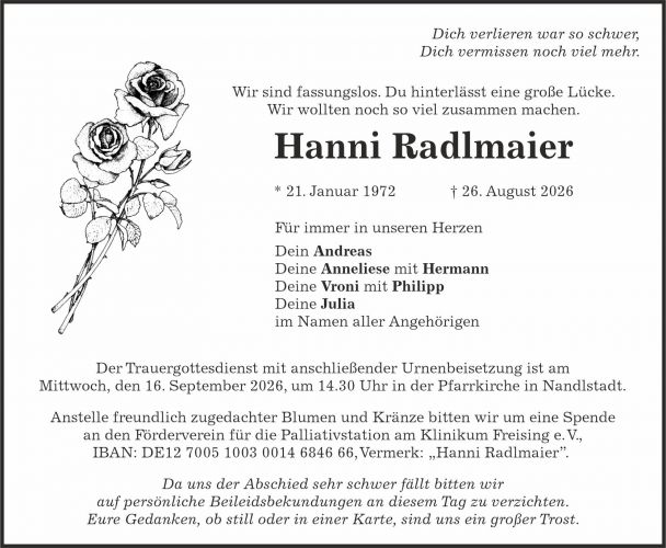 Traueranzeige Hanni Radlmaier