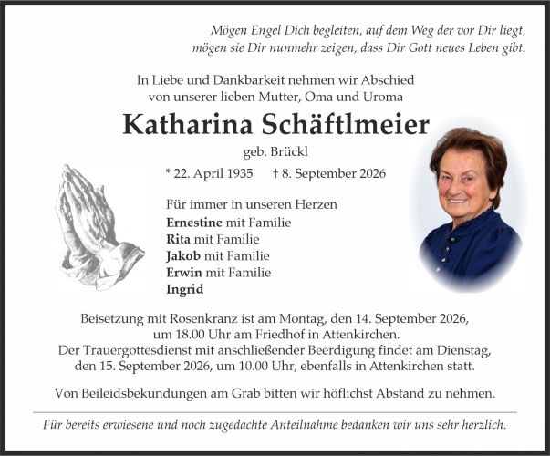 Traueranzeige Katharina Schäftlmeier, geb. Brückl