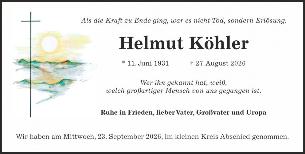Traueranzeige Helmut Köhler