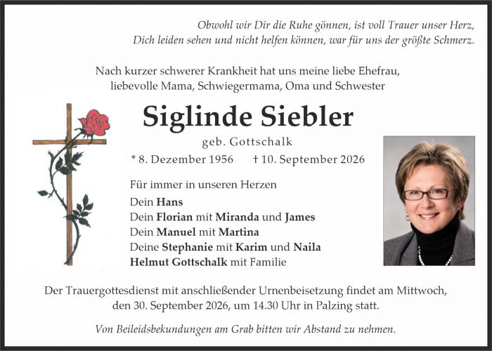 Traueranzeige Siglinde Siebler
geb. Gottschalk