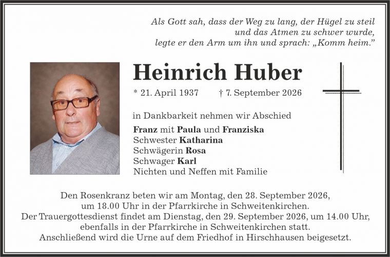 Traueranzeige Huber Heinrich