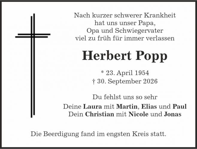 Traueranzeige Herbert Popp