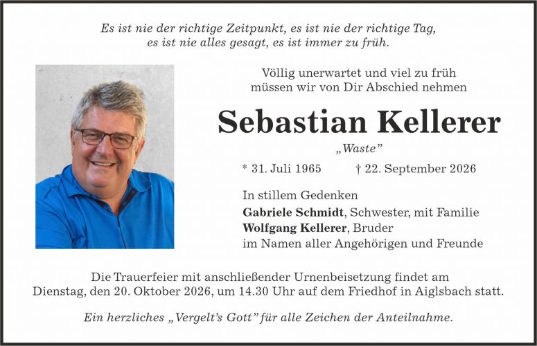Traueranzeige Sebastian Kellerer