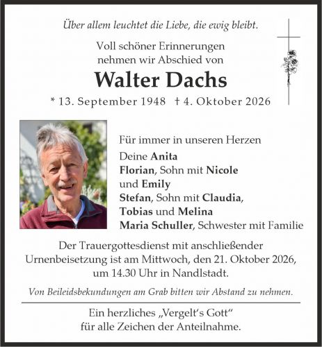 Traueranzeige Walter Dachs